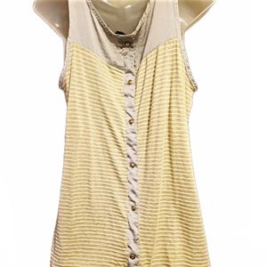 🔖3/$24 B'Leev Yellow & Grey Striped Top w/Silky Upper Front and back Strip